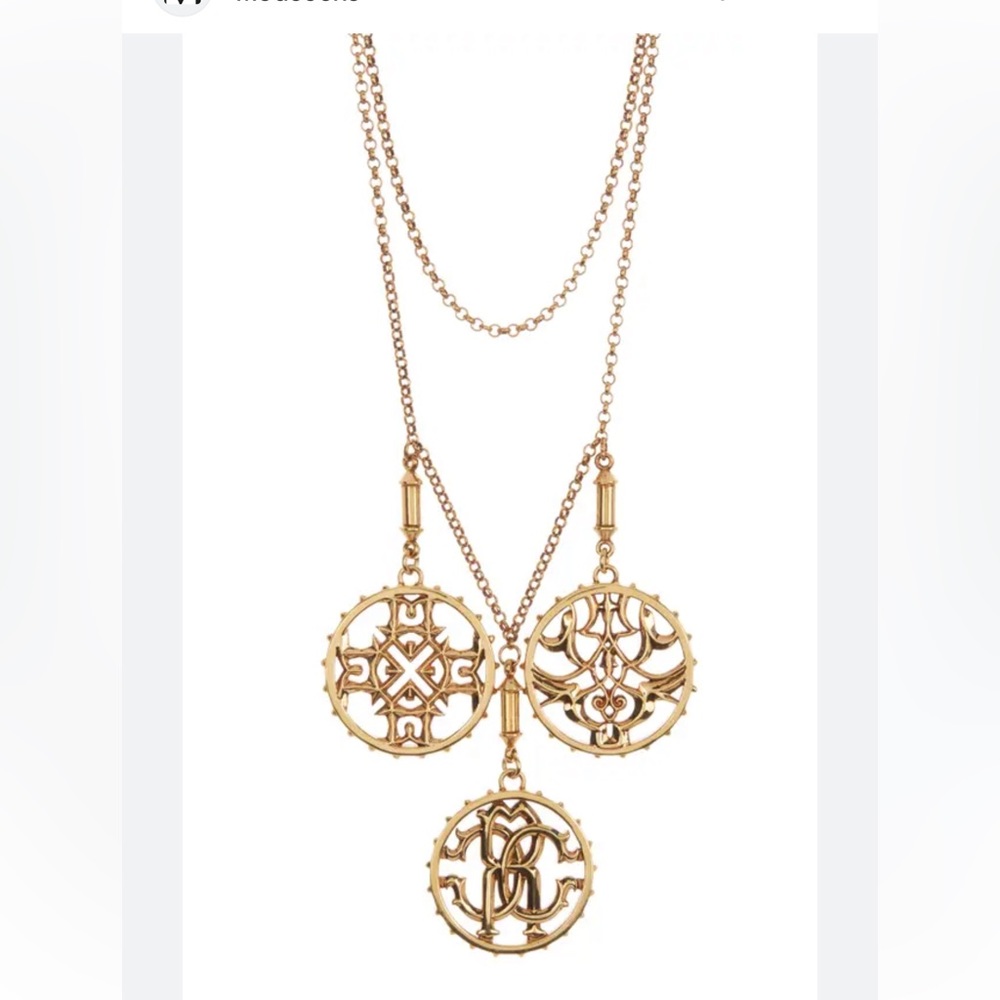 Robert Cavalli NWOT Triple logo medallion layered necklace